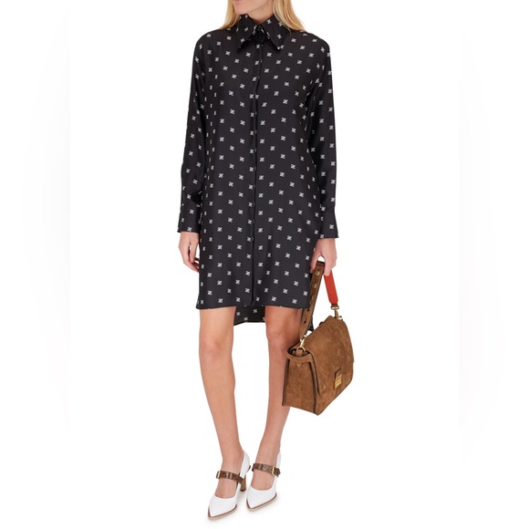 $1790 New 🆕 Fendi Kaligraph logo print silk button dress size 40 - Picture 3 of 12